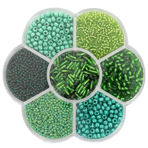 Juego de cuentas de rocalla Preciosa con caja de flores - Verde x1
