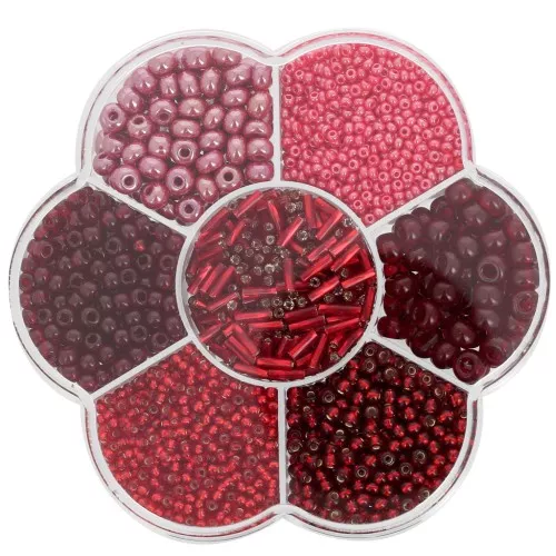 Juego de cuentas de rocalla Preciosa con caja de flores - Rojo x1