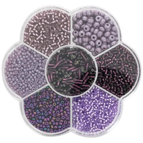 Juego de cuentas de Rocalla Preciosa con caja de flores - Violeta x1