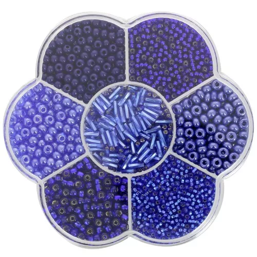 Juego de cuentas de rocalla Preciosa con caja de flores - Azul x1
