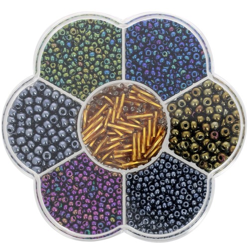 Juego de cuentas de Rocalla Preciosa con caja de flores - Metallique x1