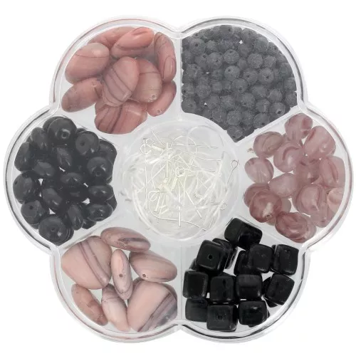 Juego de cuentas Preciosa con caja de flores y accesorios - Negro - Rosa oscuro
