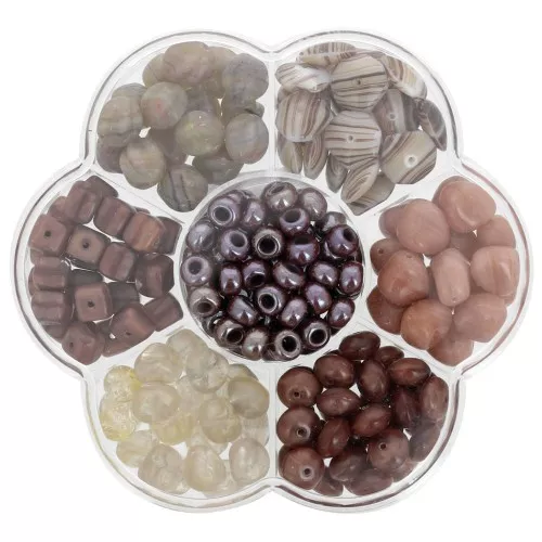 Juego de cuentas de rocalla Preciosa con caja de flores - Marrón x1