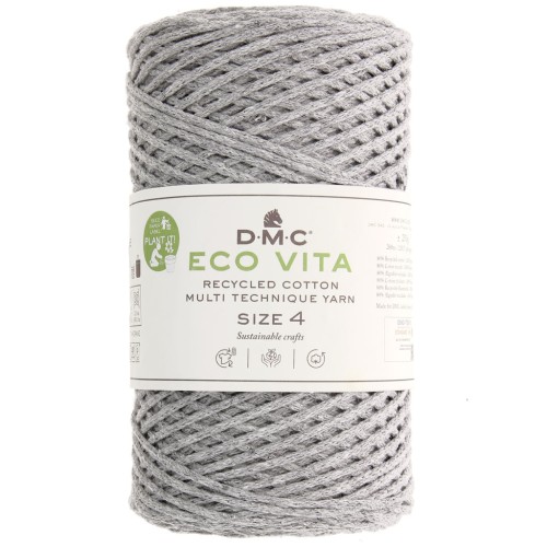Bobina de cordón de algodón reciclado DMC 3 mm - Eco Vita 4 - Gris perla x 200m