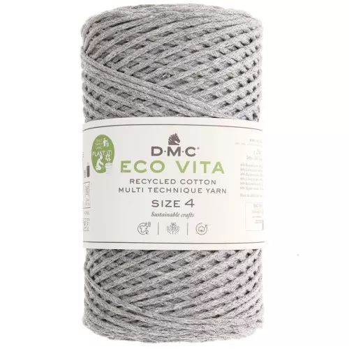 Bobina de cordón de algodón reciclado DMC 3 mm - Eco Vita 4 - Gris perla x 200m