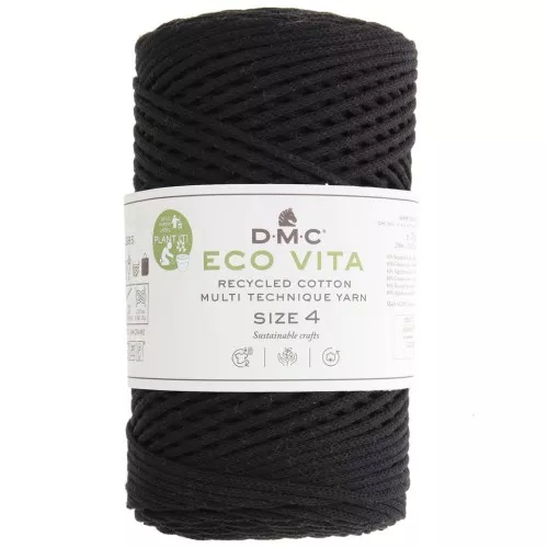 Bobina de cordón de algodón reciclado DMC 3 mm - Eco Vita 4 - Negro x 200m
