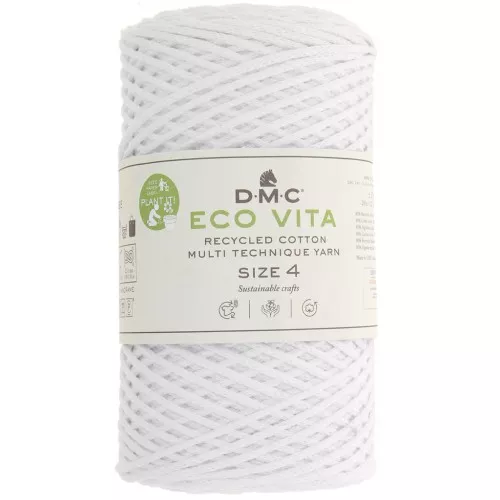 Bobina de cordón de algodón reciclado DMC 3 mm - Eco Vita 4 - Blanco x 200m