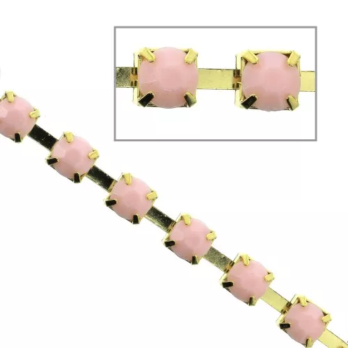 Cadena strass acrílico 6 mm Rosa /dorado x1 m