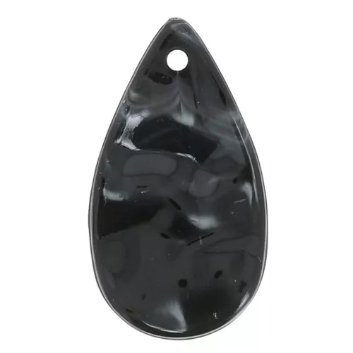 Colgantes gotas onduladas 30x17 mm - Negro jaspeado - Blanco x6