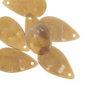 Colgantes gotas acrílicas onduladas 30x17 mm - Marrón jaspeado - Blanco x6