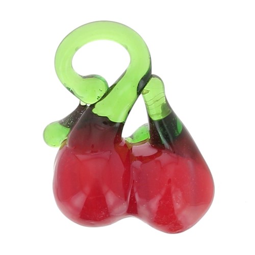 Charm de cristal de cereza 20x13 mm - Rojo - Verde x4
