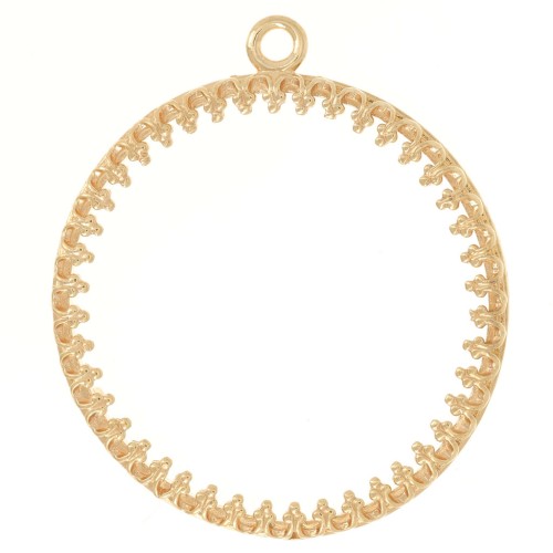 Colgante redondo trabajado para cabujón plano de 26 mm - chapado en oro de 3 micras x1