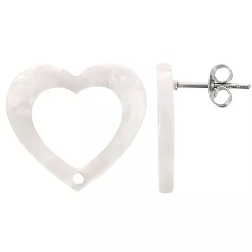 Ganchos pendientes corazón hueco acetato 19x21mm - Carey Blanco Perla x2
