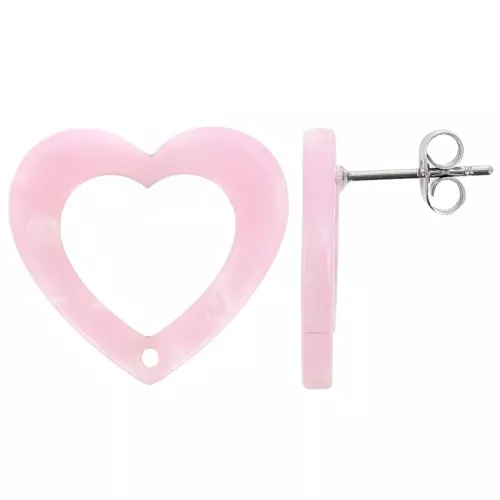 Ganchos pendientes corazón hueco acetato 19x21mm - Carey Rosa Perla x2