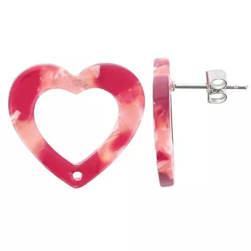 Pendientes Corazón Hueco 19x21 mm Acetato - Carey - Rojo x2