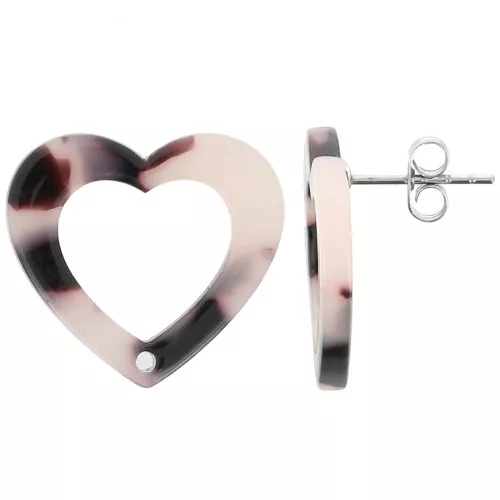 Ganchos pendientes corazón hueco 19x21 mm Acetato - Carey - Beige Negro x2