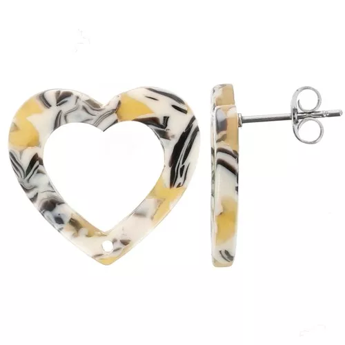 Pendientes Corazón Hueco 19x21 mm Acetato - Carey - Ocre x2