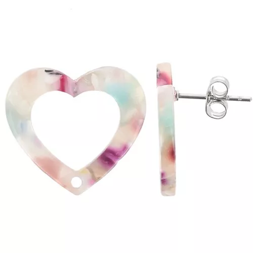 Ganchos pendientes corazón hueco 19x21 mm Acetato - Carey Multicolor x2