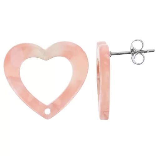 Ganchos pendientes corazón hueco 19x21mm Acetato Carey Salmón Blanco Perla x2