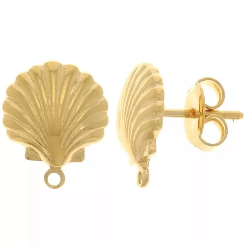 Pendientes de concha de 13x10,5 mm con aro cerrado - Dorado con oro fino x2
