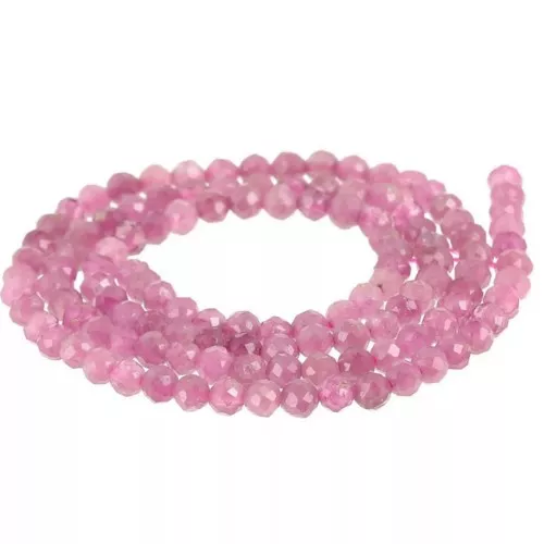 Cuenta de gema redonda facetada 3 mm - Turmalina rosa x38cm