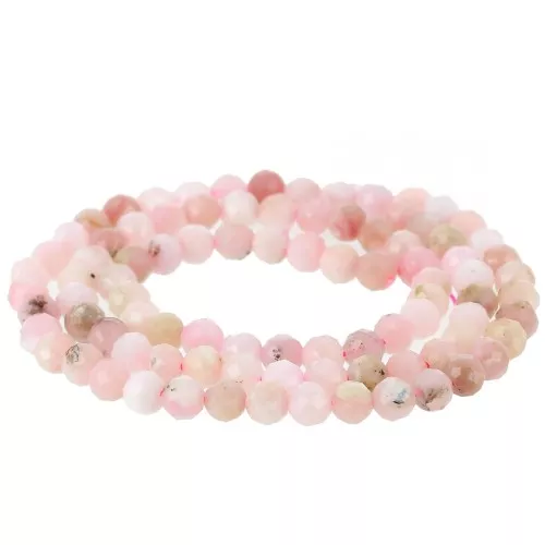 Cuenta redonda facetada 4 mm gema - Opalo rosa x38cm