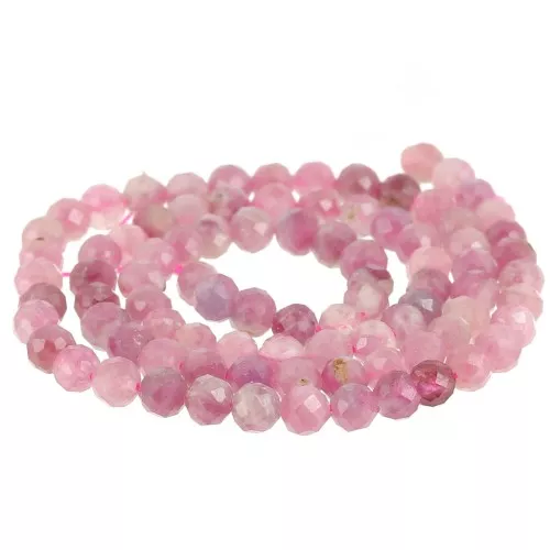 Cuenta redonda facetada 4 mm gema - Turmalina rosa x38cm