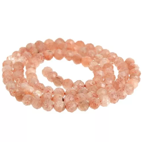 Cuenta redonda facetada 4 mm piedra preciosa - Sun Stone - Pierre de Soleil x38cm