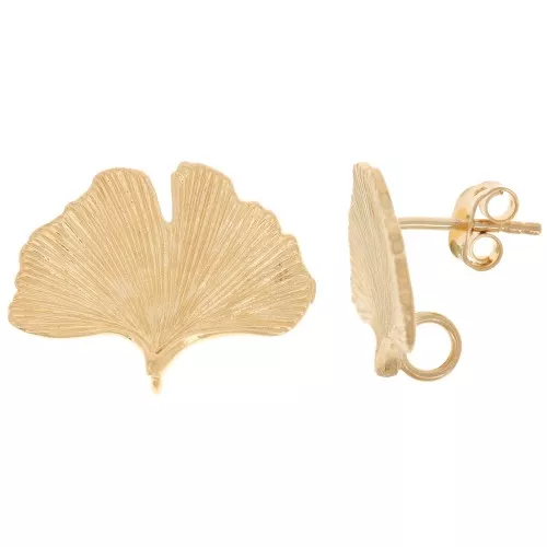 Pendientes hoja de ginkgo 15x22 mm - Chapado de Oro 3 micras x2