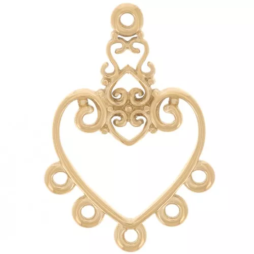 Colgante candelabro corazón 31x21 mm y 5 anillos cerrados - Acero inoxidable 316L dorado x1