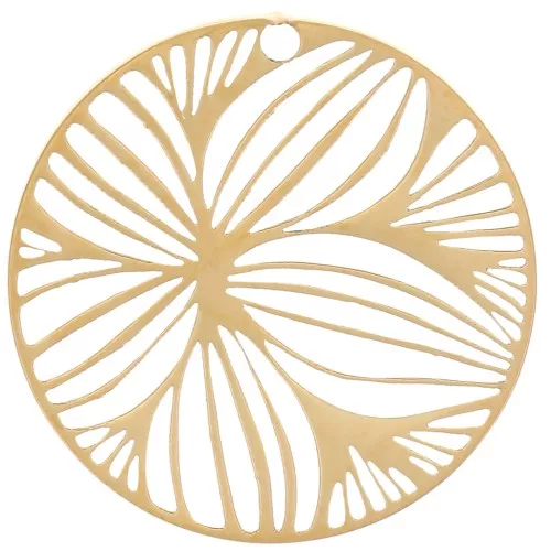 Charm redondo calado 15 mm - motivo flor - Acero inoxidable 316L dorado x1