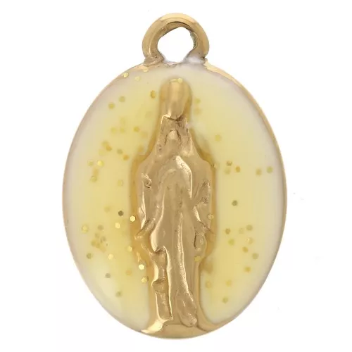 Dije ovalado 14.5x10mm motivo religioso Acero inoxidable 304L Dorado brillo amarillo x1