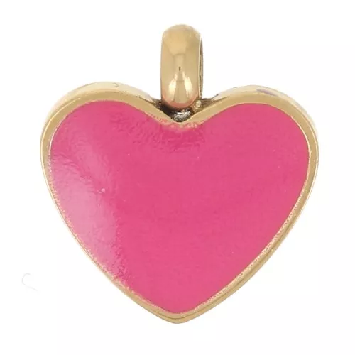 Colgante corazón 8x7,5 mm con resina epoxi - Acero inoxidable 316L chapado en oro - Fucsia x1