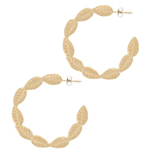 Criollas redondas con hojas 43 mm - Acero inoxidable 304L Dorado x2