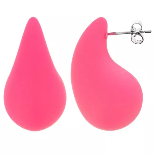 Pendientes gota abombada 31x17mm en acrílico efecto goma - Fucsia mate x2