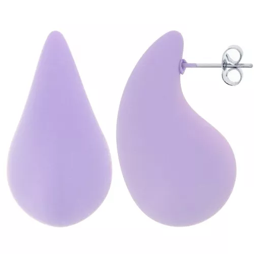 Pendientes gota abombada 31x17mm en acrílico efecto goma - Lila mate x2