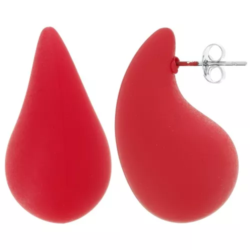 Pendientes gota cúpula 31x17 mm en acrílico efecto goma - Rojo mate x2