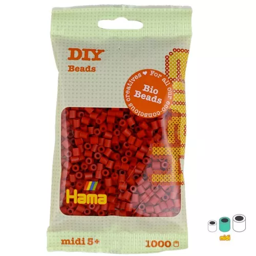 Hama Perlas de planchar bio - MIDI 5 mm - Rojo Navidad oscuro (n°22) x1000