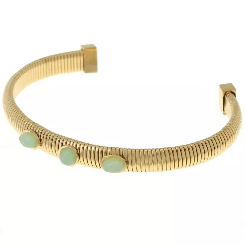 Pulsera ajustable 7x160mm - 3 cabujones de Amazonita - Acero inoxidable 316L dorado 304L x1