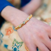 Pulsera ajustable 7x160mm - 3 cabujones de Amazonita - Acero inoxidable 316L dorado 304L x1