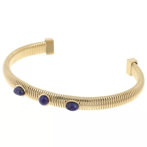 Pulsera banda ajustable 7x160mm 3 cabujones Lapislázuli - Acero inoxidable 316L dorado x1