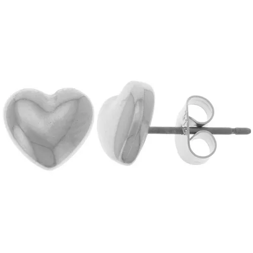 Pendientes corazón abombado 8x9 mm - Plateado fino x2