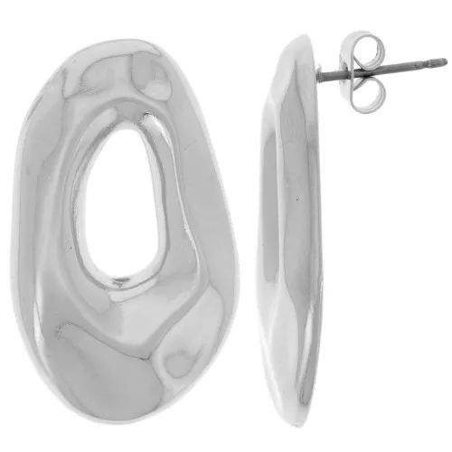 Pendientes ovalados irregulares martillados 31x18 mm - Plateado fino x2