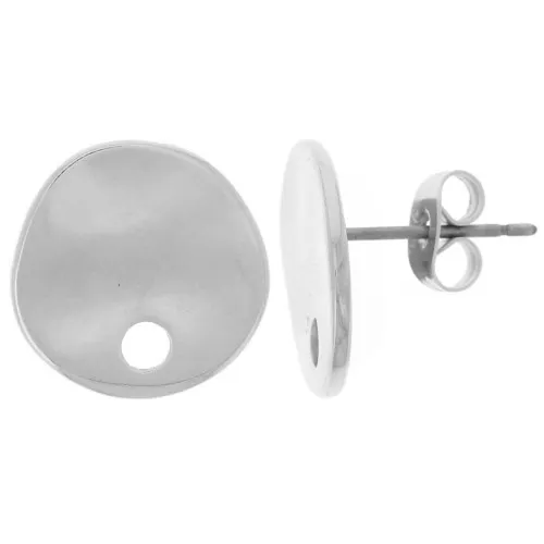 Pendientes redondos irregulares martillados 14 mm - Plateado fino x2