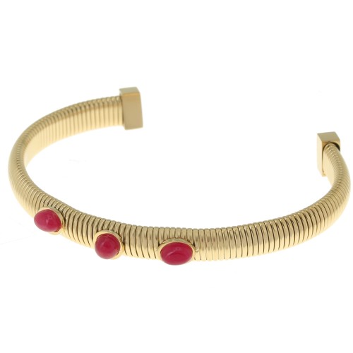 Collar Pulsera Ajustable 7x160mm 3 cabujones Ágata Roja - Acero inoxidable 316L dorado x1