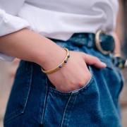 Collar Pulsera Ajustable 7x160mm 3 cabujones Ágata Roja - Acero inoxidable 316L dorado x1