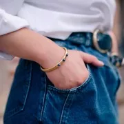 Collar Pulsera Ajustable 7x160mm 3 cabujones Ágata Roja - Acero inoxidable 316L dorado x1