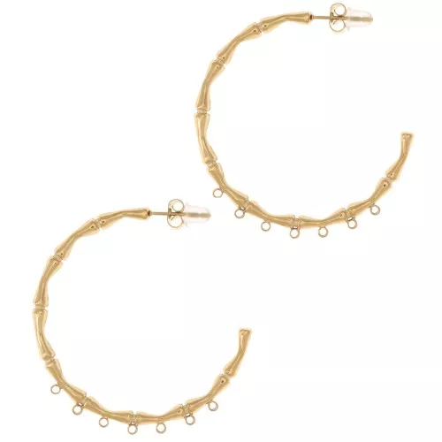 Pendientes de aro efecto bambú de 38 mm con 7 anillos cerrados - Acero inoxidable dorado 316L x2
