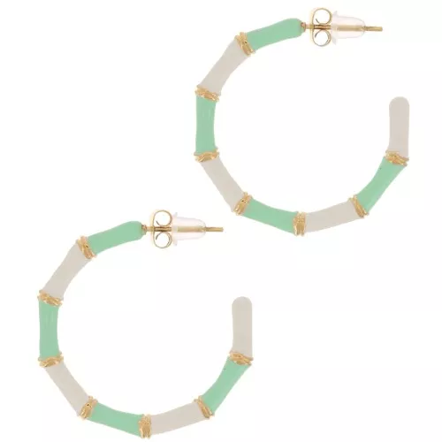 Pendientes de aro efecto bambú 30mm con resina epoxi - Acero inoxidable 316L dorado - Menta x2