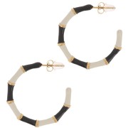 Pendientes de aro efecto bambú 30mm con resina epoxi - Acero inoxidable 316L dorado - Negro x2